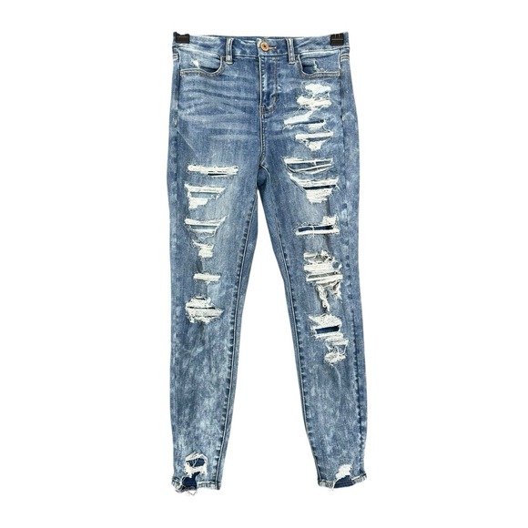 American Eagle Jeans Next Level Stretch Curvy Hi Rise Jegging Distressed Size‎ 4 - Picture 1 of 7